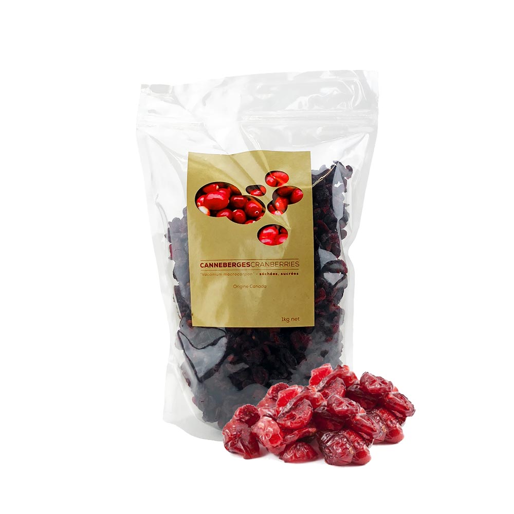 Cranberries séchées - 1 kg - Récoltées au Canada - Sans huile, Sans OGM -  Kanata