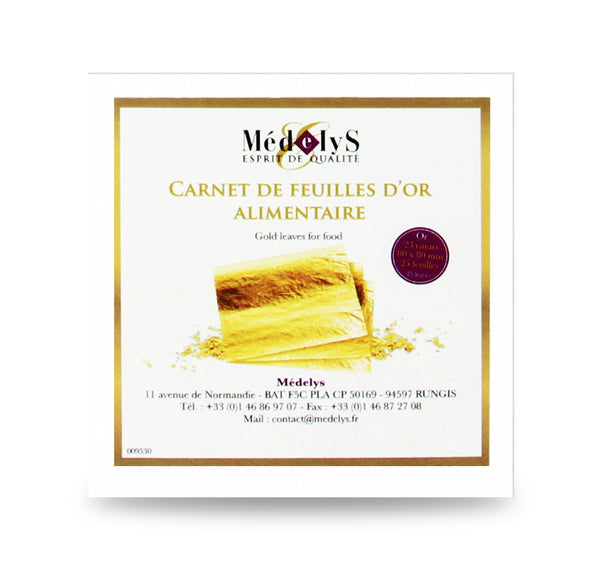 Feuille d'or alimentaire 23 carats 80 x 80 mm x 25