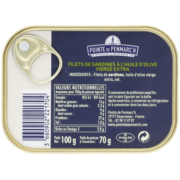 Filets de sardines à l'huile d'olive vierge extra - 100g
