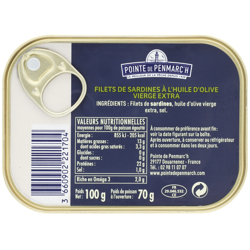 Filets de sardines à l'huile d'olive vierge extra - 100g